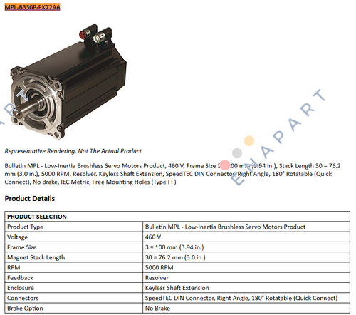 MPL-B330P-RK72AA Servomotor rotativo MPL 480V AC de la serie MP