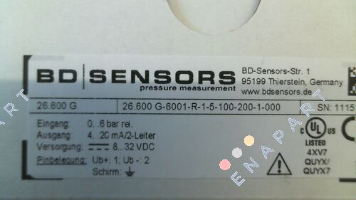 26.600 G-6001-R-1-5-100-200-1-000 transmisor de presión