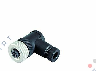 99-0430-135-04 Conector angular hembra M12, 4 contactos, sin blindaje, abrazadera de tornillo, IP67, UL