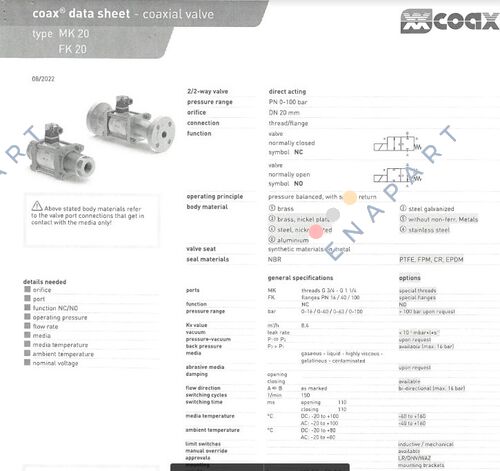 MK 20 NC válvula solenoide