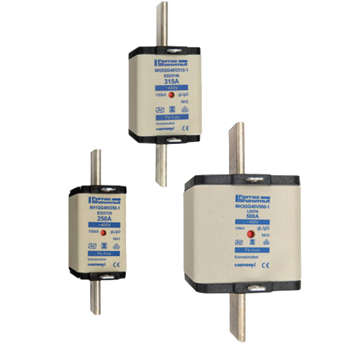 NH fuse-links gG 400VAC , double indicator/isolated gripping-lugs size 000, 00, 1, 2, 3