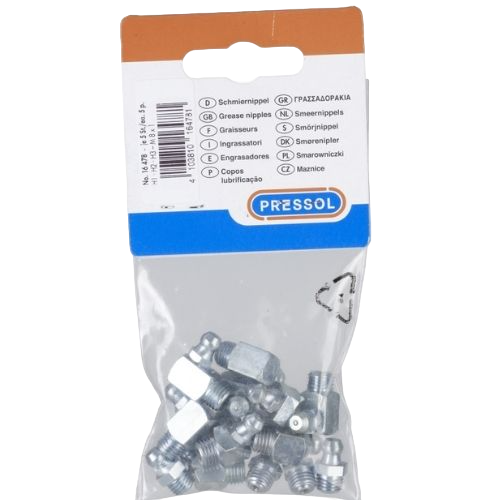 Hydraulic grease nipples H1 straight 180°, H2-45°, H3-90°,  5 pcs. each in polybag with headcard