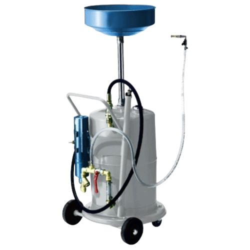Waste oil drainage- and suction units with height adjustable collection funnel